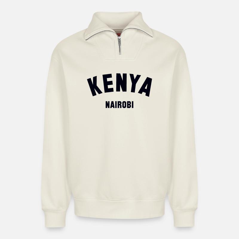 KENYA, Nairobi - Relaxed Unisex Organic Half Zip Sweatshirt – by SPREAD - off white