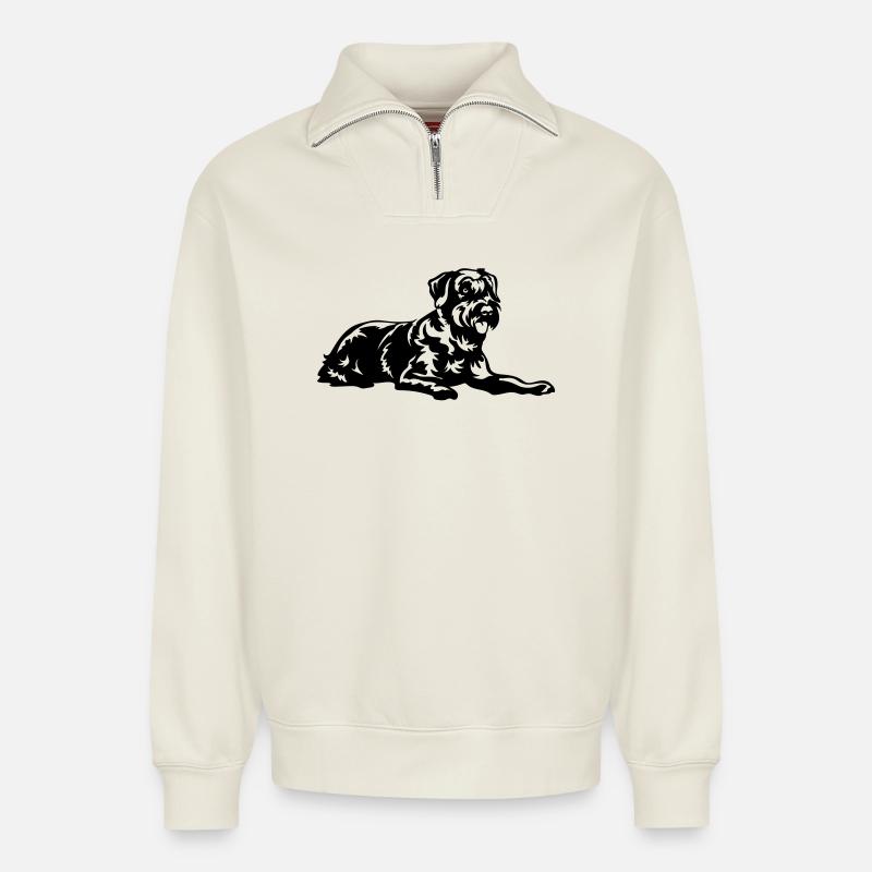 Schnauzer géant - Sweat unisexe décontracté en coton biologique à demi-zip – de SPREAD - blanc cassé