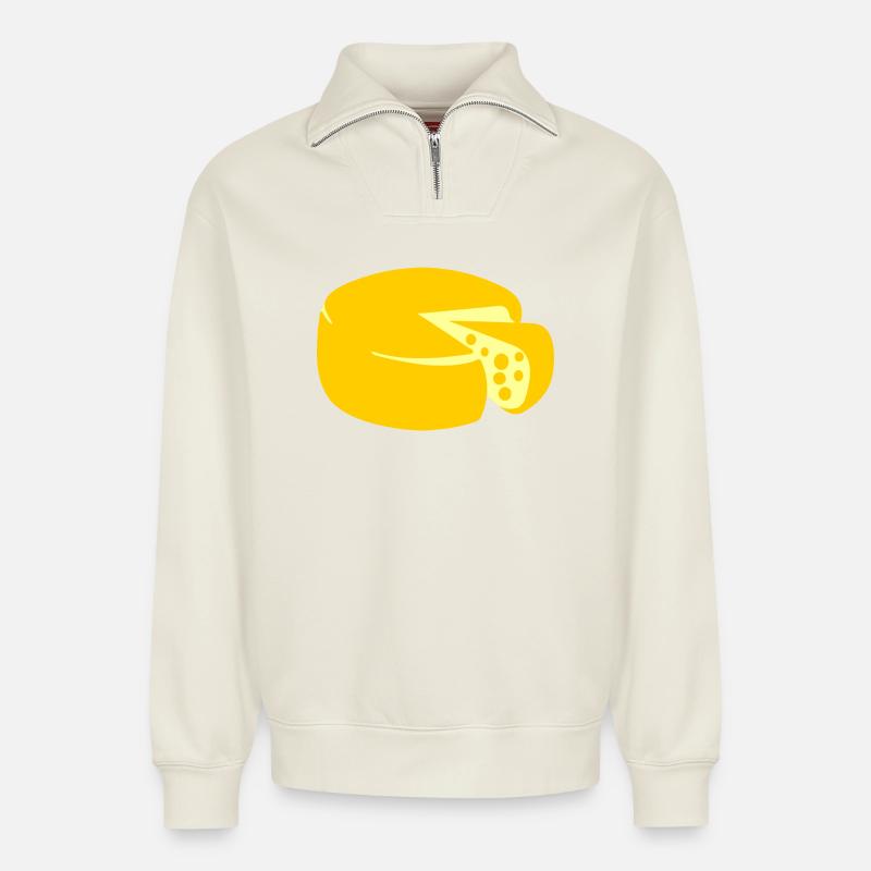 fromage jaune doré - Sweat unisexe décontracté en coton biologique à demi-zip – de SPREAD - blanc cassé