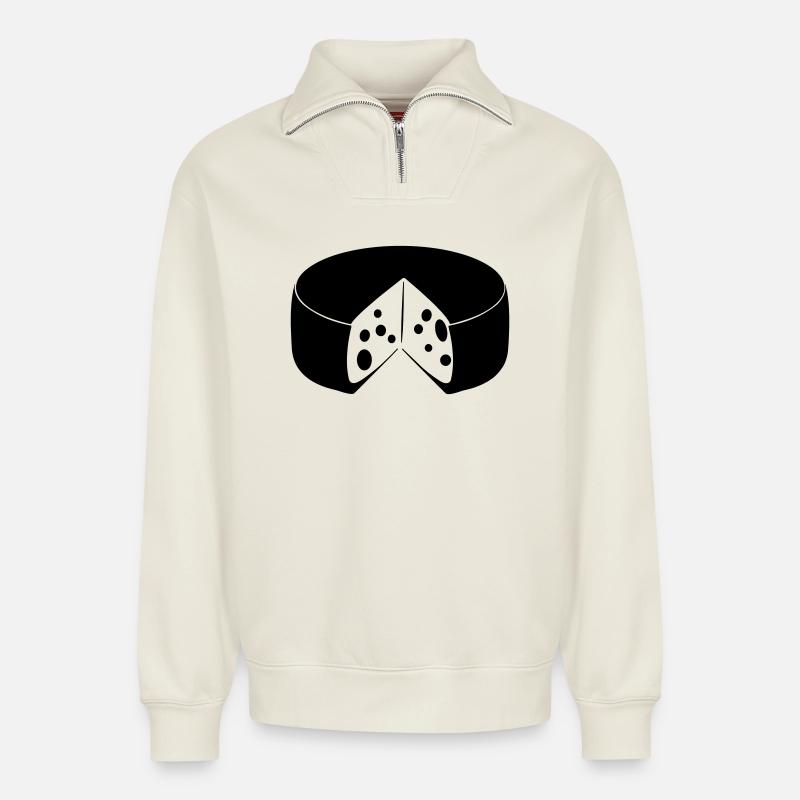 Cheese with cut out - Relaxed Unisex Organic Half Zip Sweatshirt – by SPREAD - off white