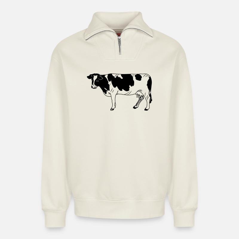 Kuh schwarzpelzig, Milchrasse - Relaxed Unisex Organic Half Zip Sweatshirt – von SPREAD - Naturweiß