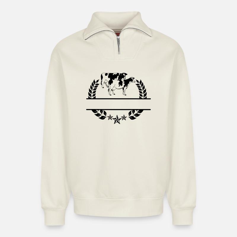 Cows monogram - Relaxed Unisex Organic Half Zip Sweatshirt – by SPREAD - off white