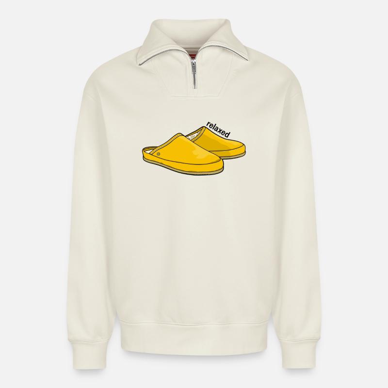 Relaxed yellow - Relaxed Unisex Organic Half Zip Sweatshirt – von SPREAD - Naturweiß