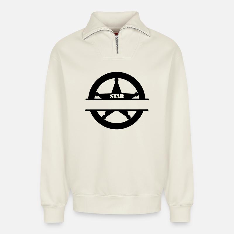 Marschallstern im Kreismonogramm - Relaxed Unisex Organic Half Zip Sweatshirt – von SPREAD - Naturweiß