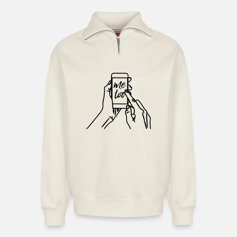 Moi aussi - Sweat unisexe décontracté en coton biologique à demi-zip – de SPREAD - blanc cassé