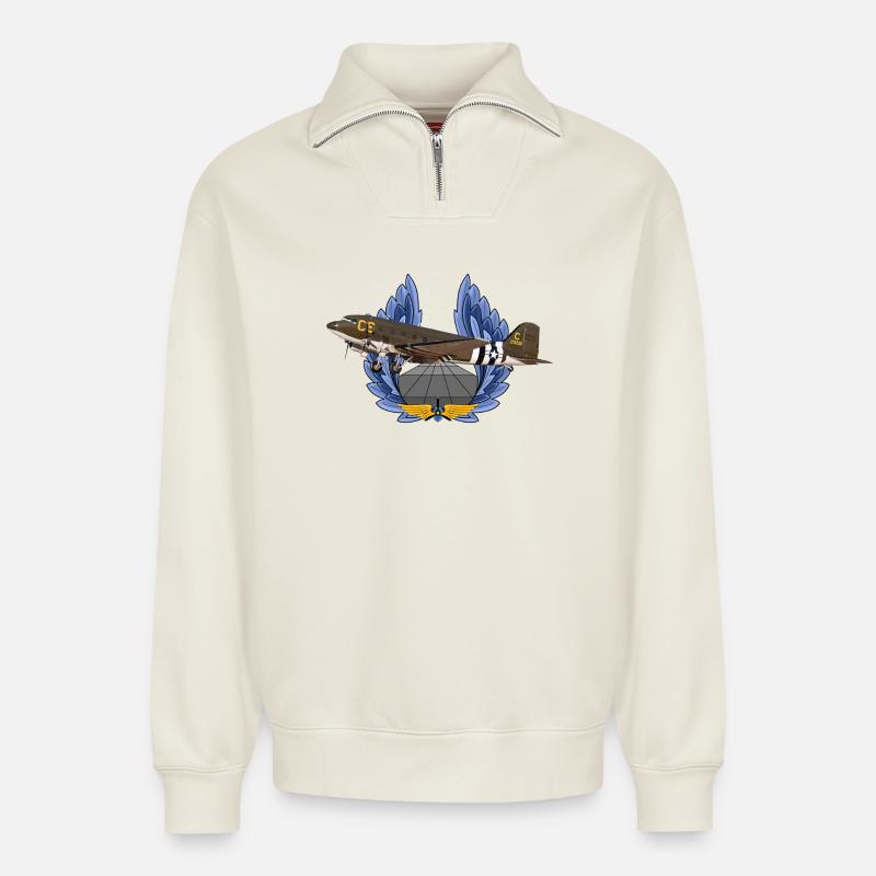 C-47 DC-3 - Relaxed Unisex Organic Half Zip Sweatshirt – von SPREAD - Naturweiß