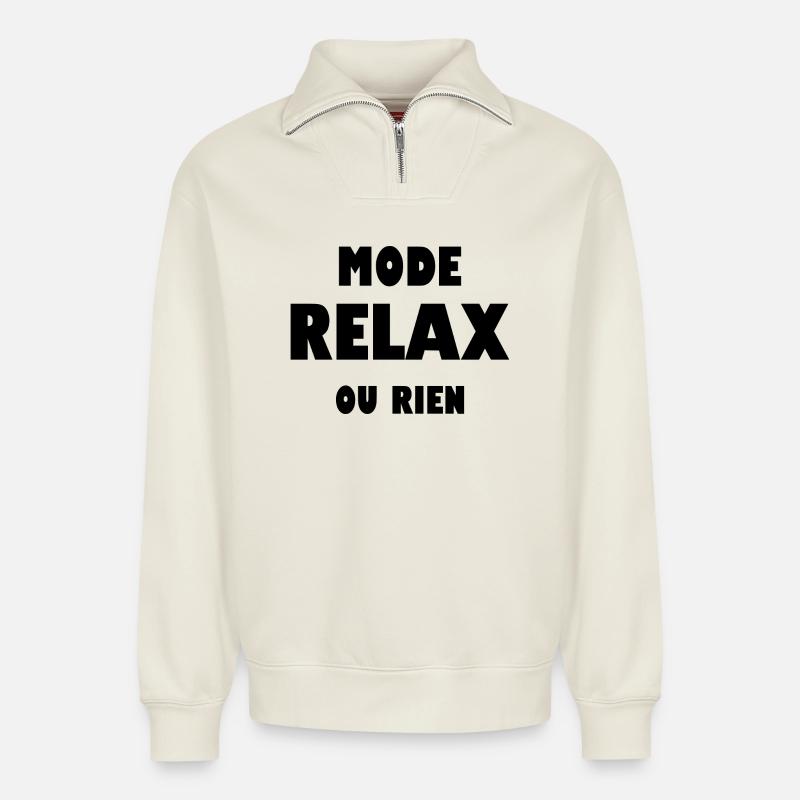 Mode relax ou rien - Sweat unisexe décontracté en coton biologique à demi-zip – de SPREAD - blanc cassé