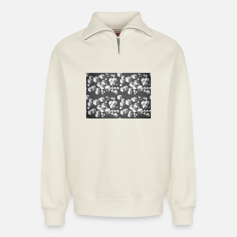 Motif déco gris-blanc - Sweat unisexe décontracté en coton biologique à demi-zip – de SPREAD - blanc cassé