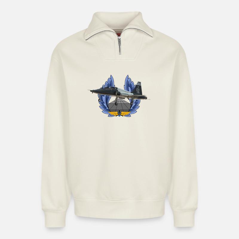 T-38C Talon - Relaxed Unisex Organic Half Zip Sweatshirt – von SPREAD - Naturweiß