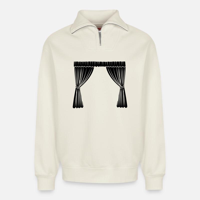 Curtains logo - Relaxed Unisex Organic Half Zip Sweatshirt – by SPREAD - off white