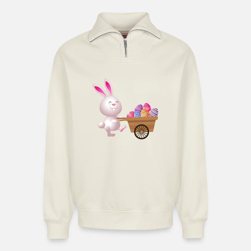 Easter, Easter, Easter - Relaxed Unisex Organic Half Zip Sweatshirt – by SPREAD - off white