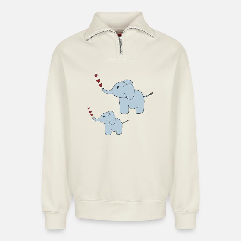 elefanten vater und sohn - Relaxed Unisex Organic Half Zip Sweatshirt – von SPREAD - Naturweiß