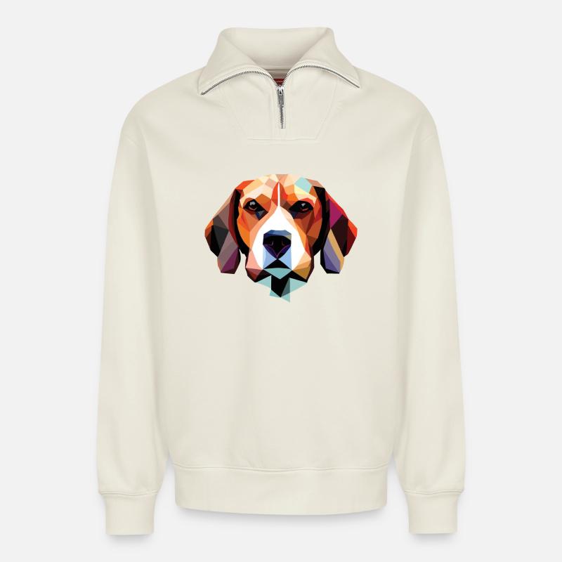 Polygone de chien beagle - Sweat unisexe décontracté en coton biologique à demi-zip – de SPREAD - blanc cassé