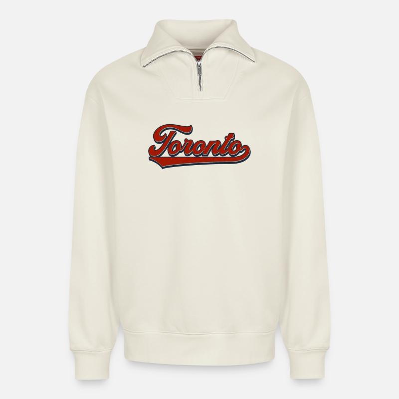 Toronto Retro Script - Relaxed Unisex Organic Half Zip Sweatshirt – von SPREAD - Naturweiß