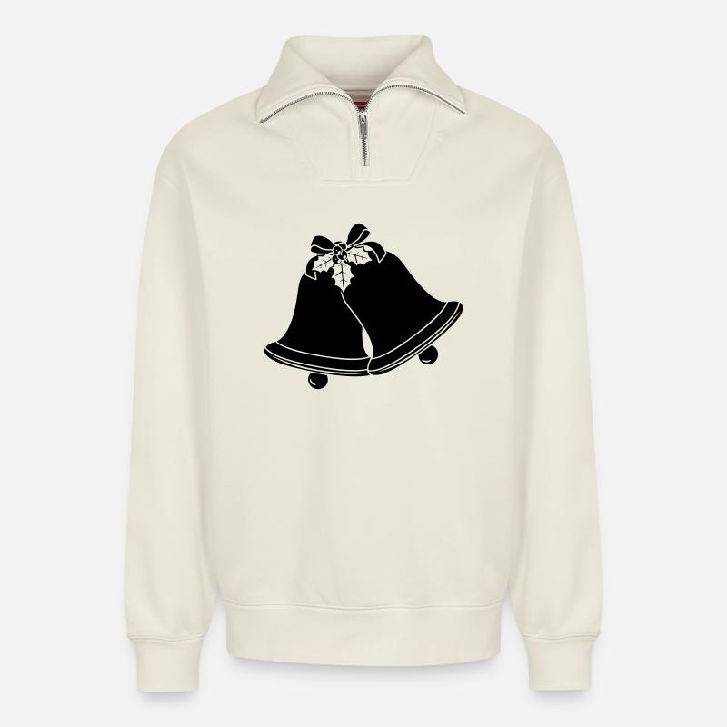 Church bells shadow image - Relaxed Unisex Organic Half Zip Sweatshirt – by SPREAD - off white