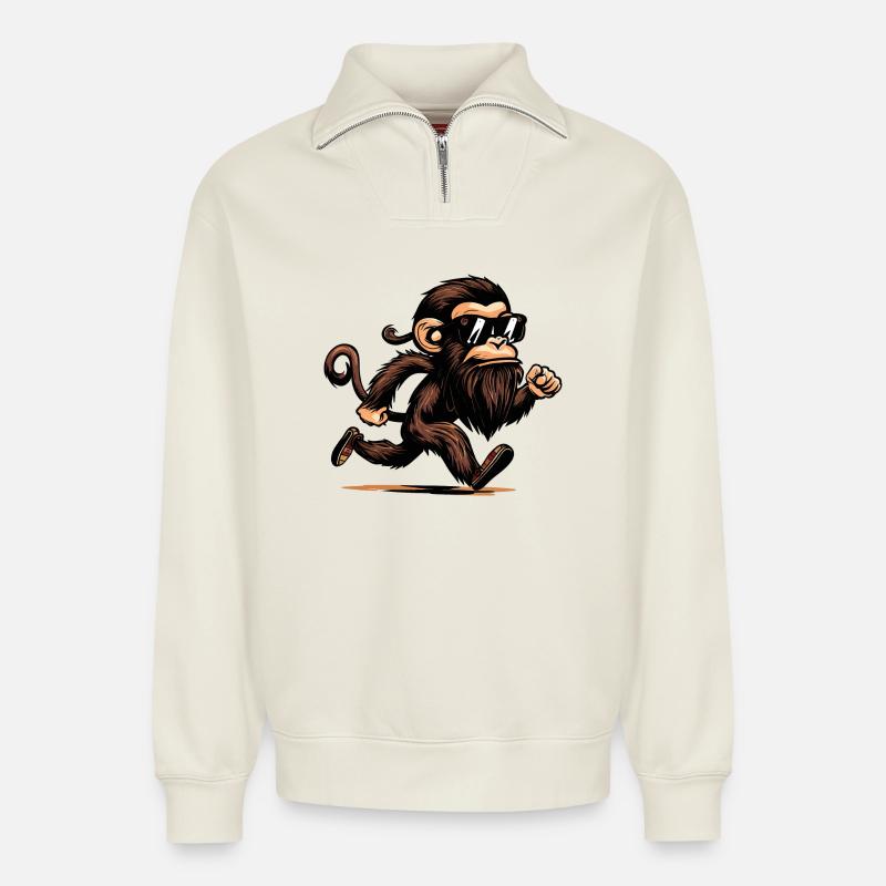 Laufender Affe - Relaxed Unisex Organic Half Zip Sweatshirt – von SPREAD - Naturweiß