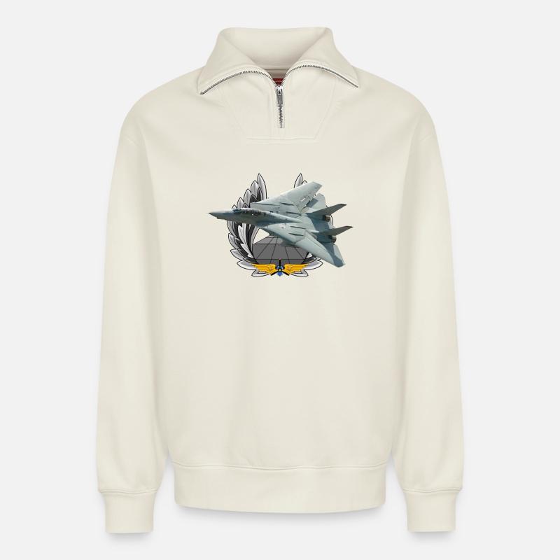 F-14 Tomcat - Relaxed Unisex Organic Half Zip Sweatshirt – von SPREAD - Naturweiß