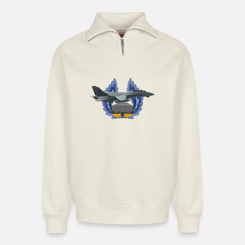F-14 Tomcat - Relaxed Unisex Organic Half Zip Sweatshirt – von SPREAD - Naturweiß