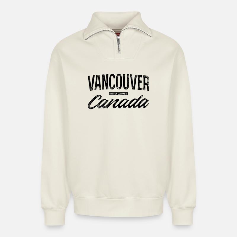 Vancouver, Canada, Rétro Lettering Design - Sweat unisexe décontracté en coton biologique à demi-zip – de SPREAD - blanc cassé