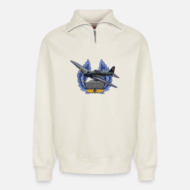 IL-2 - Sweat unisexe décontracté en coton biologique à demi-zip – de SPREAD - blanc cassé