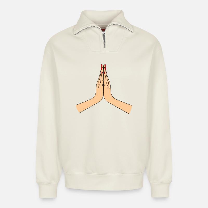 Namasté danke - Relaxed Unisex Organic Half Zip Sweatshirt – von SPREAD - Naturweiß