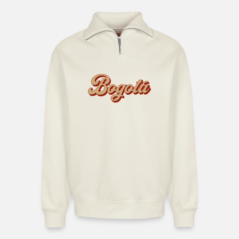 Bogotá Retro Script Schriftzug - Relaxed Unisex Organic Half Zip Sweatshirt – von SPREAD - Naturweiß