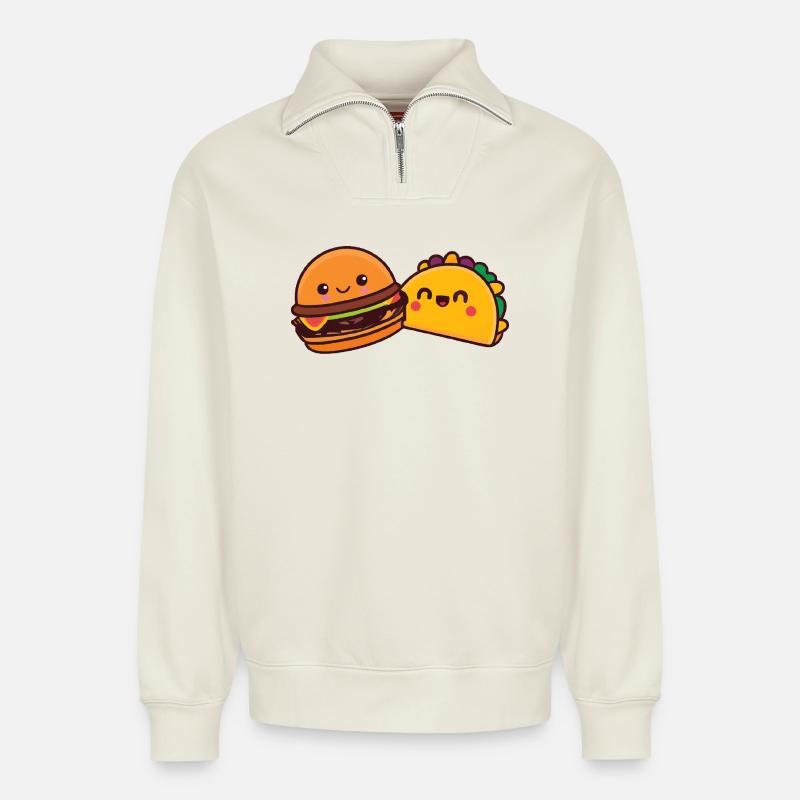 Burger und Döner - Relaxed Unisex Organic Half Zip Sweatshirt – von SPREAD - Naturweiß