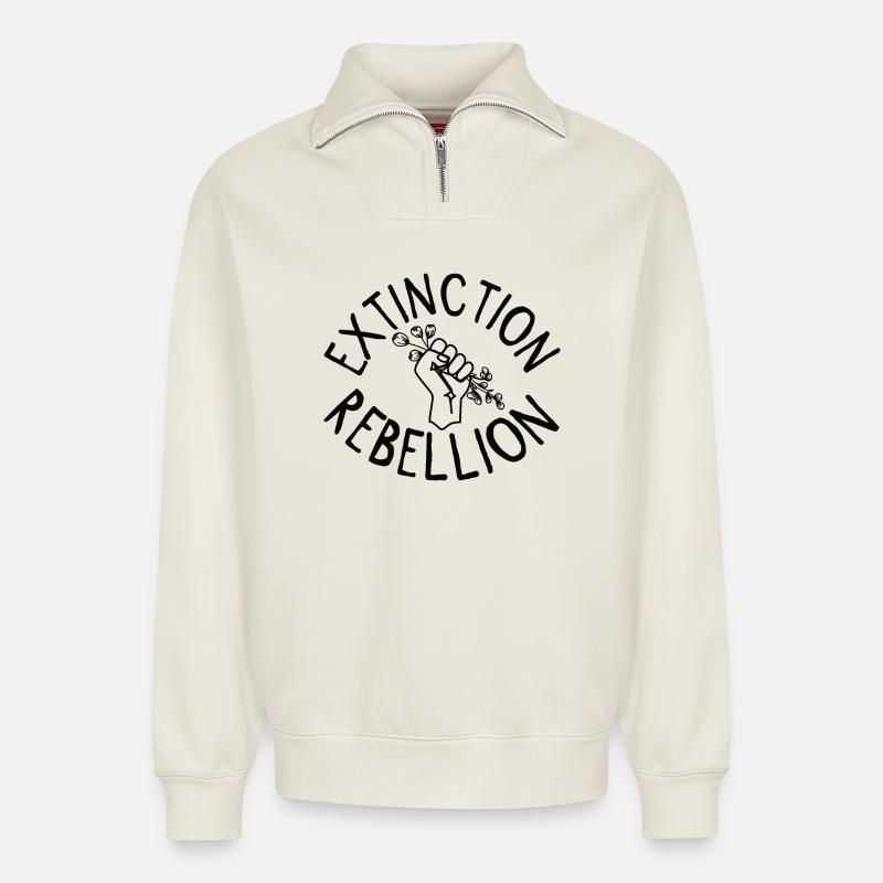 Extinction Rebellion Poing avec Bud - Sweat unisexe décontracté en coton biologique à demi-zip – de SPREAD - blanc cassé