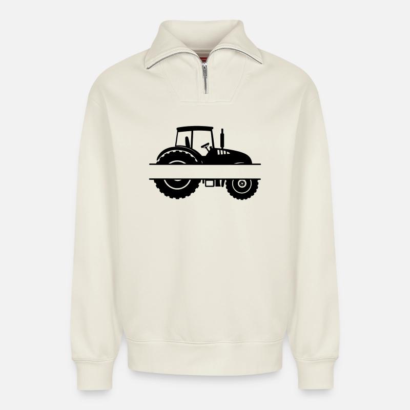 Ackerschlepper-Emblem - Relaxed Unisex Organic Half Zip Sweatshirt – von SPREAD - Naturweiß