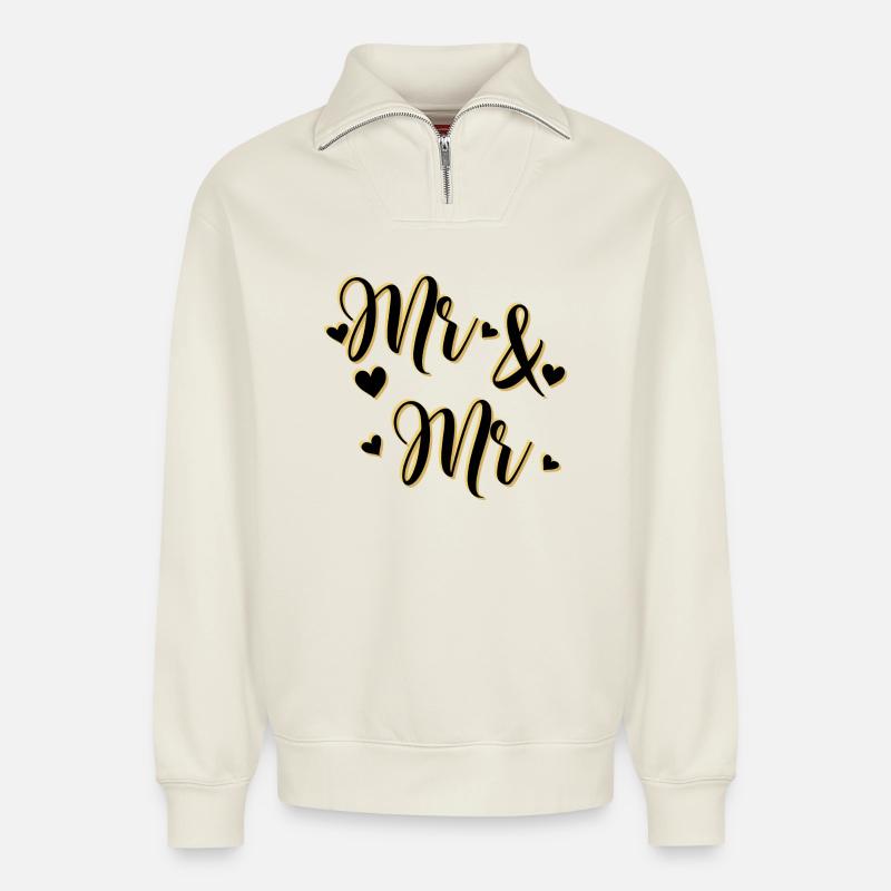 Herr und Herr - Relaxed Unisex Organic Half Zip Sweatshirt – von SPREAD - Naturweiß