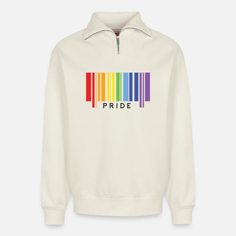 LGBTQ+ Stolz - Relaxed Unisex Organic Half Zip Sweatshirt – von SPREAD - Naturweiß