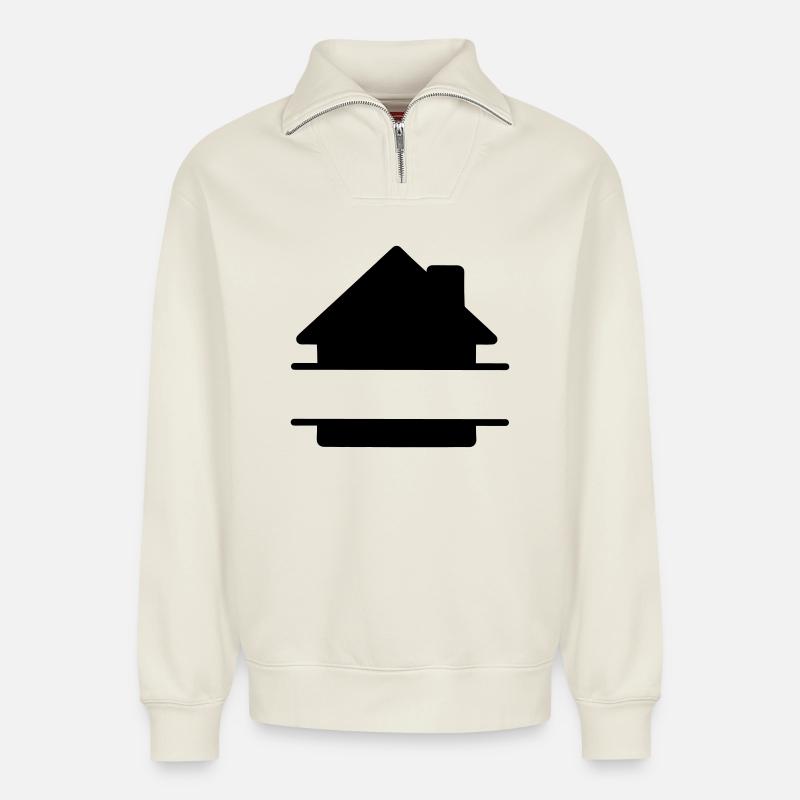 Hausschatten-Logo-Textbanner - Relaxed Unisex Organic Half Zip Sweatshirt – von SPREAD - Naturweiß