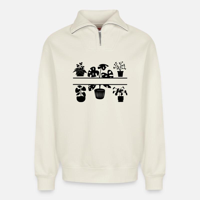 Zimmerpflanzen - Relaxed Unisex Organic Half Zip Sweatshirt – von SPREAD - Naturweiß