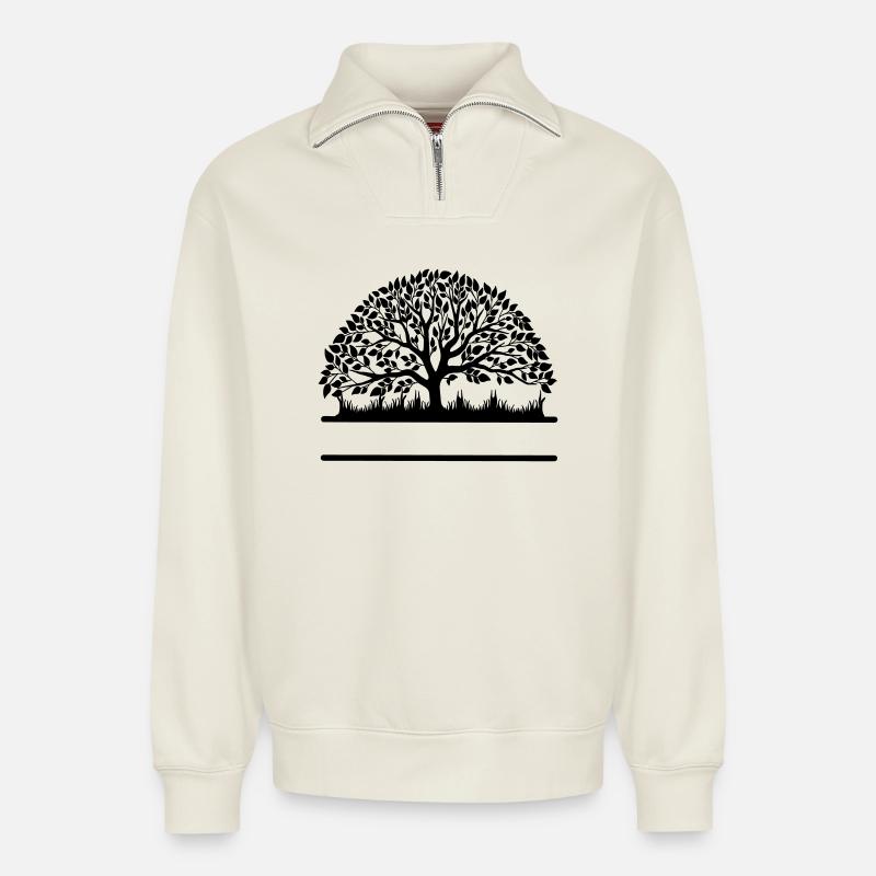 Tree banner - Relaxed Unisex Organic Half Zip Sweatshirt – by SPREAD - off white