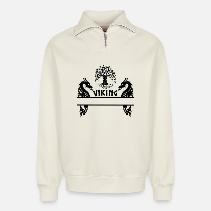 Viking nameplate Yggdrasil viking - Relaxed Unisex Organic Half Zip Sweatshirt – by SPREAD - off white