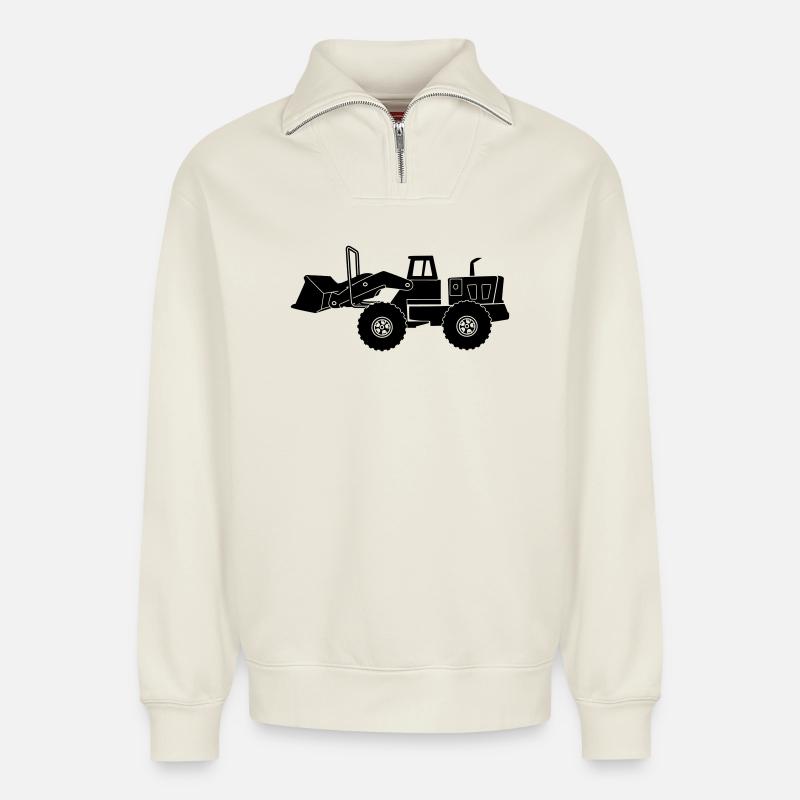 Transparenter Bulldozer - Relaxed Unisex Organic Half Zip Sweatshirt – von SPREAD - Naturweiß