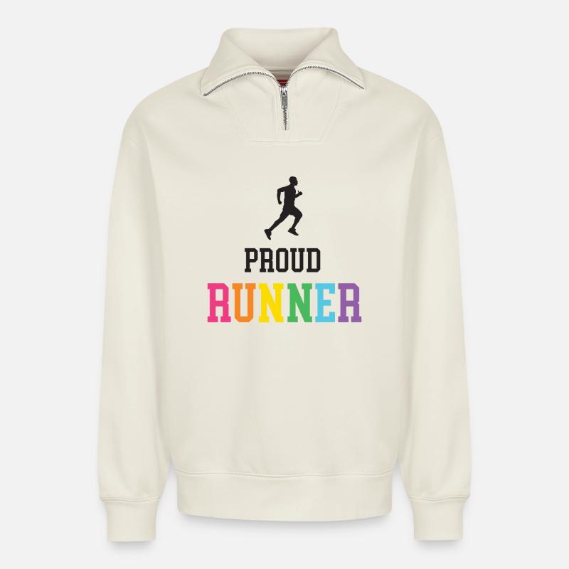 Stolze LGBT-Läuferin - Relaxed Unisex Organic Half Zip Sweatshirt – von SPREAD - Naturweiß