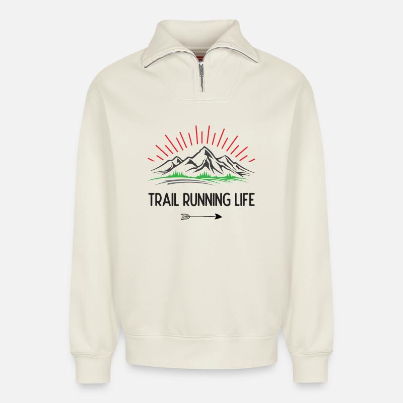 Trailrunning-Leben - Relaxed Unisex Organic Half Zip Sweatshirt – von SPREAD - Naturweiß