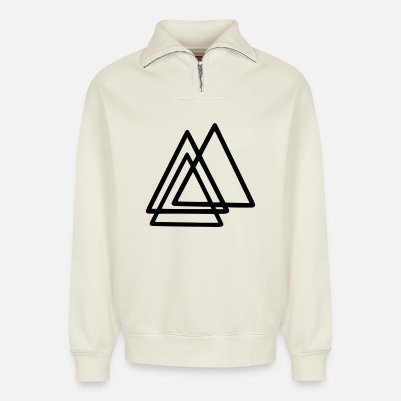 Formes - Triangles - Sweat unisexe décontracté en coton biologique à demi-zip – de SPREAD - blanc cassé