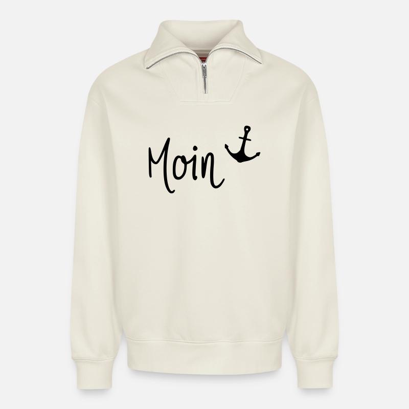 Moin mit Anker - Relaxed Unisex Organic Half Zip Sweatshirt – von SPREAD - Naturweiß