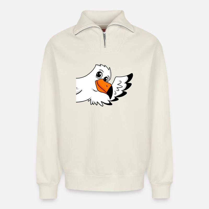 Möwe Gruß Begrüßung - Relaxed Unisex Organic Half Zip Sweatshirt – von SPREAD - Naturweiß