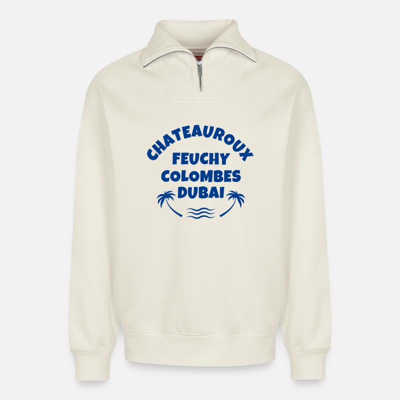 Feuchy, Erdöl, Châteauroux - Relaxed Unisex Organic Half Zip Sweatshirt – von SPREAD - Naturweiß