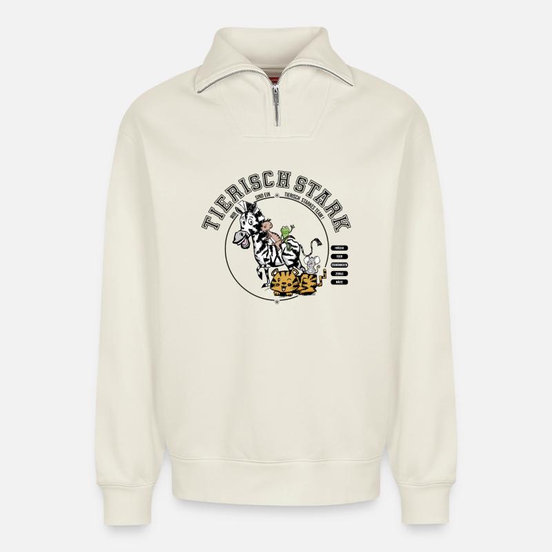 Team-Tierisch Stark - Relaxed Unisex Organic Half Zip Sweatshirt – von SPREAD - Naturweiß