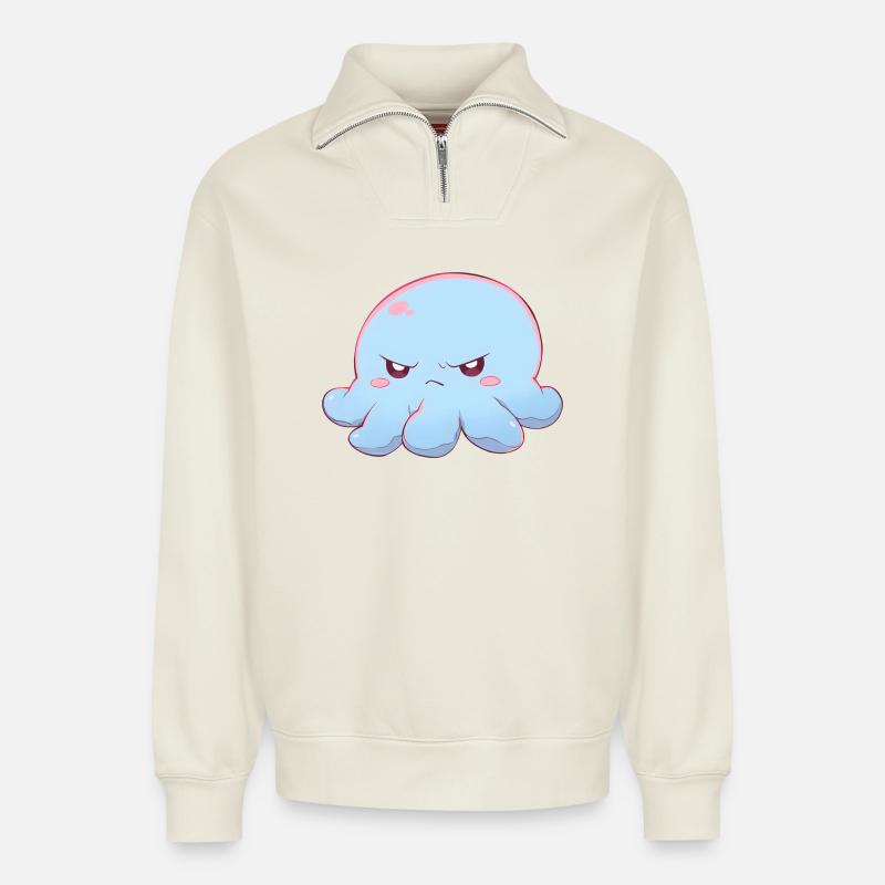 Blue grumpy octopus - Relaxed Unisex Organic Half Zip Sweatshirt – von SPREAD - Naturweiß