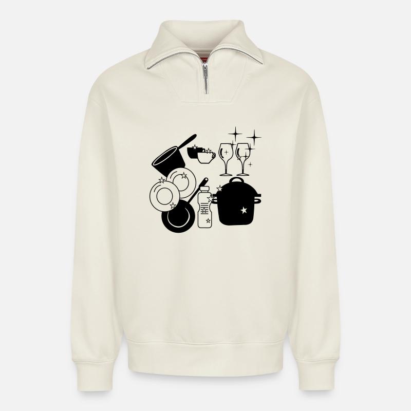 Logo vaisselle propre lave-vaisselle - Sweat unisexe décontracté en coton biologique à demi-zip – de SPREAD - blanc cassé