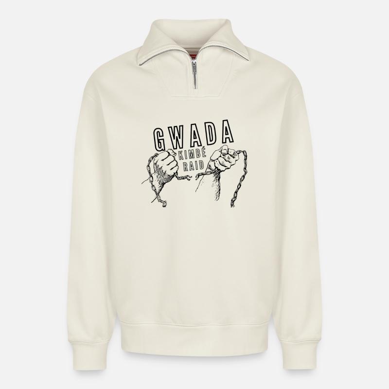 gwada - Sweat unisexe décontracté en coton biologique à demi-zip – de SPREAD - blanc cassé