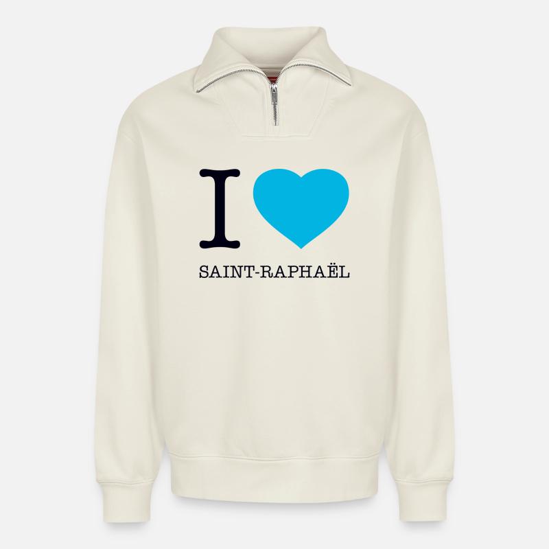 J’AIME SAINT-RAPHAËL - Sweat unisexe décontracté en coton biologique à demi-zip – de SPREAD - blanc cassé