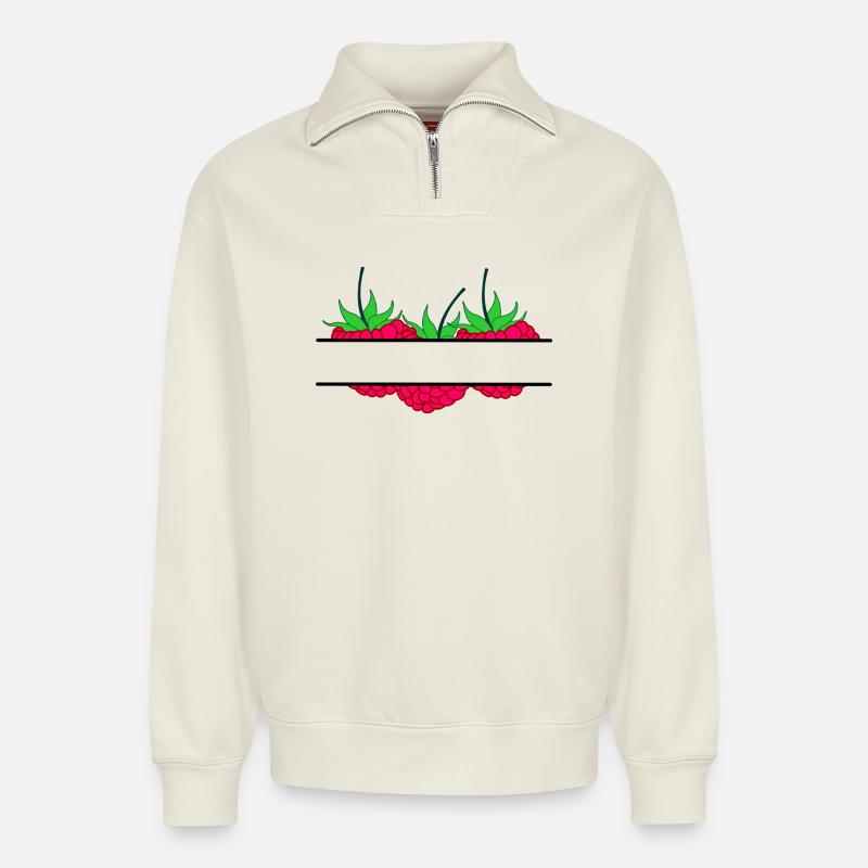 Himbeerbanner rote Himbeere - Relaxed Unisex Organic Half Zip Sweatshirt – von SPREAD - Naturweiß