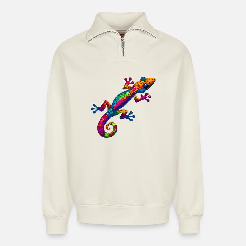 Gecko - Relaxed Unisex Organic Half Zip Sweatshirt – von SPREAD - Naturweiß