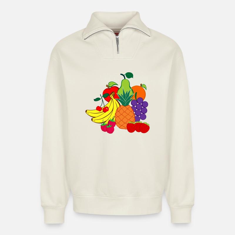 Obst-Logo-Ernährungsberater - Relaxed Unisex Organic Half Zip Sweatshirt – von SPREAD - Naturweiß